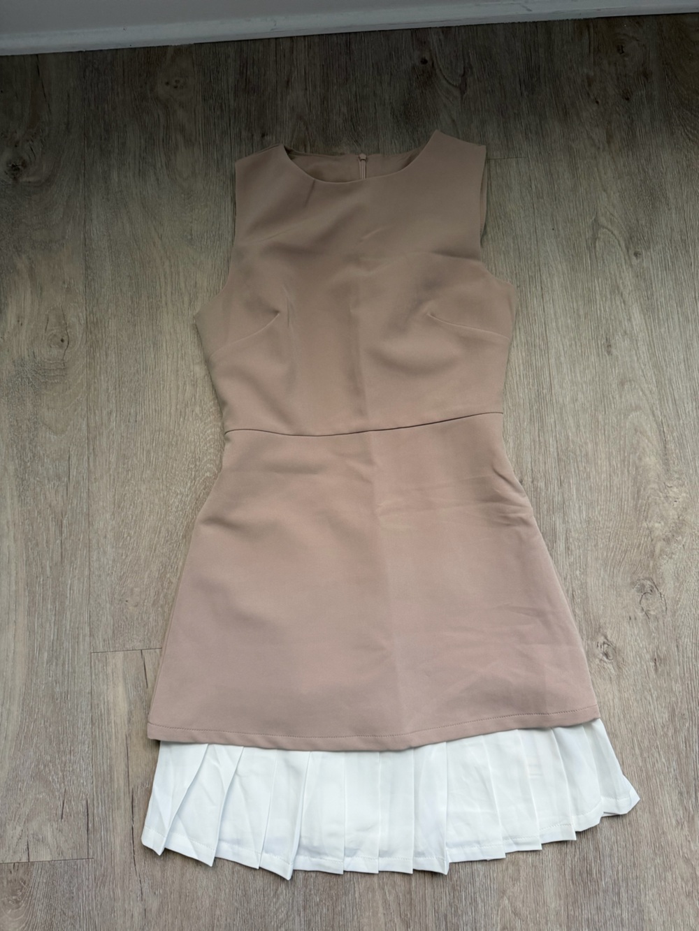 Commense Blush Pink Mini Dress with White Pleated Hem